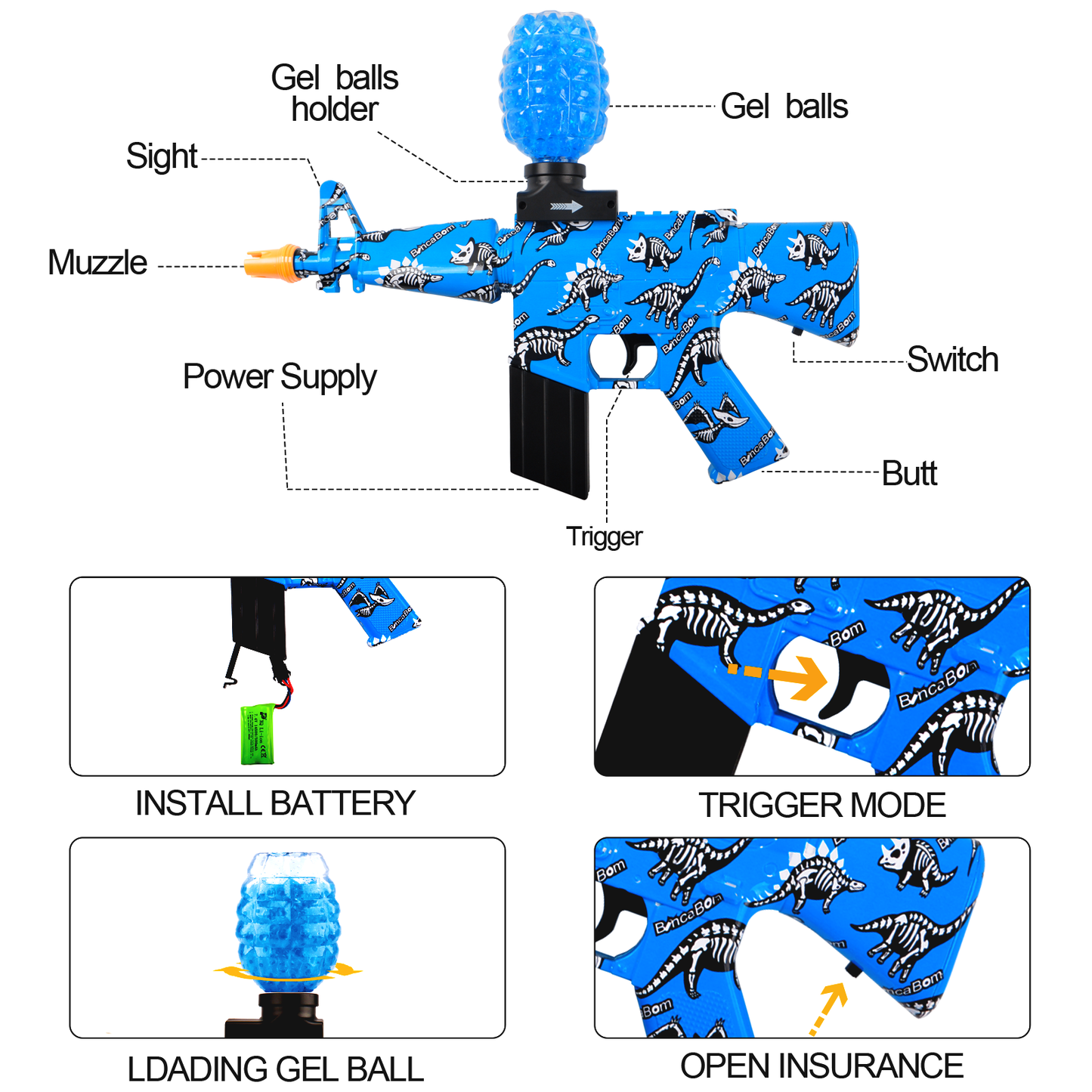 M16 Dinosaur Gel Ball auto Splatter